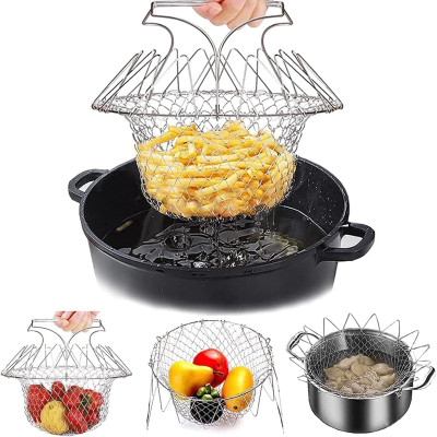 Premium Stainless Steel Folding Fry Basket